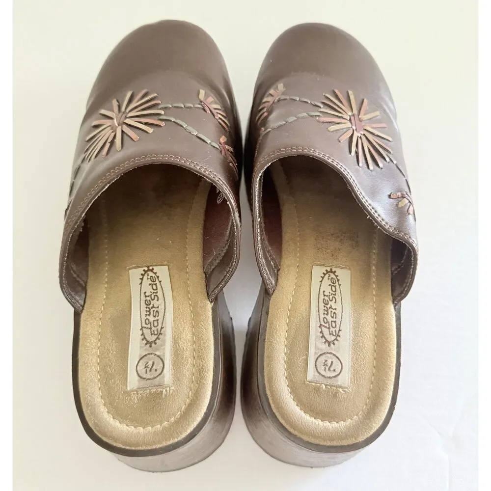 VTG Y2K Lower East Side Brown Faux Leather Chunky Clogs Sz 7.5 - Picture 3 of 8